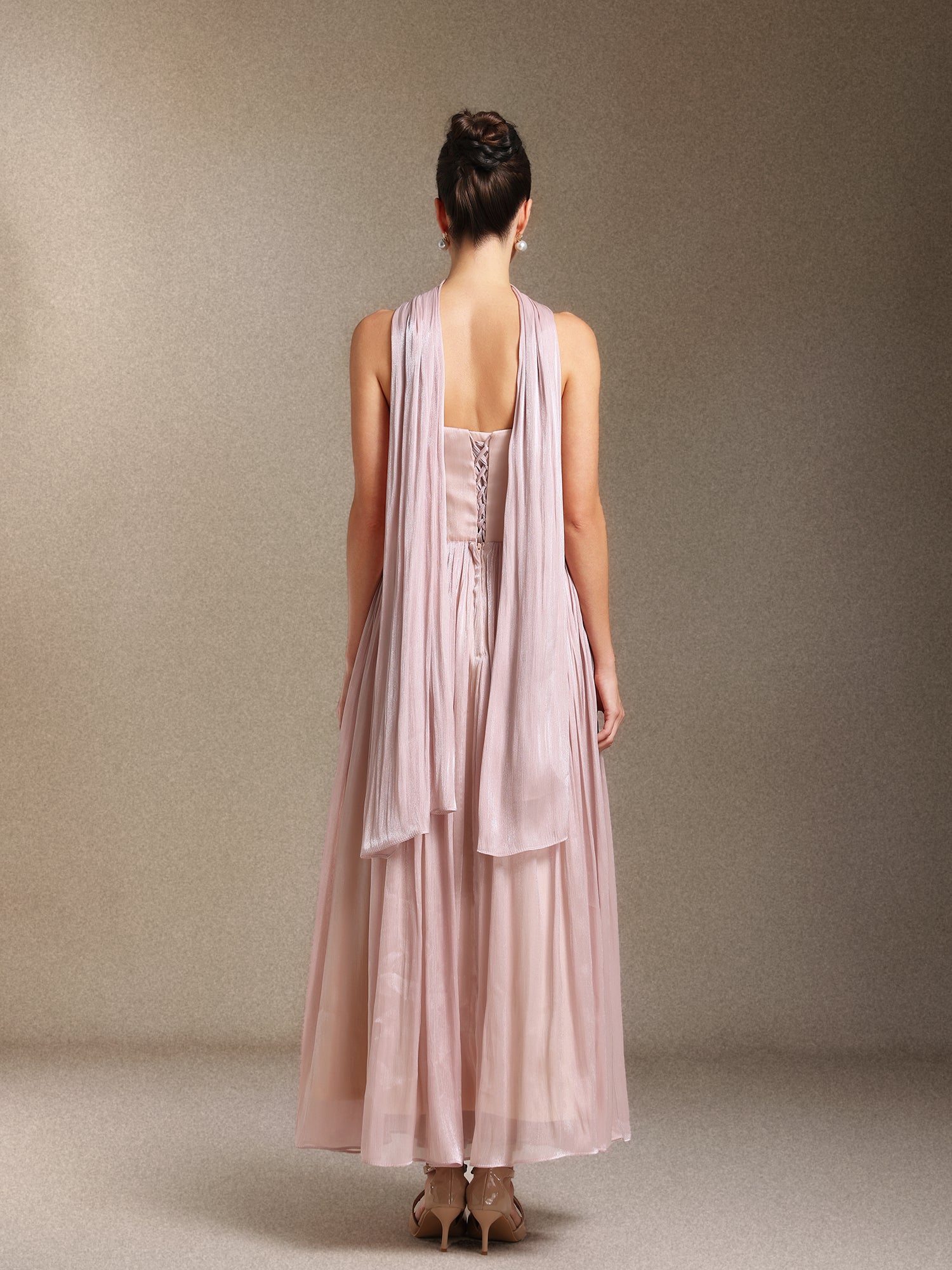 Yeil Fold Ribbon Midi length evening dress