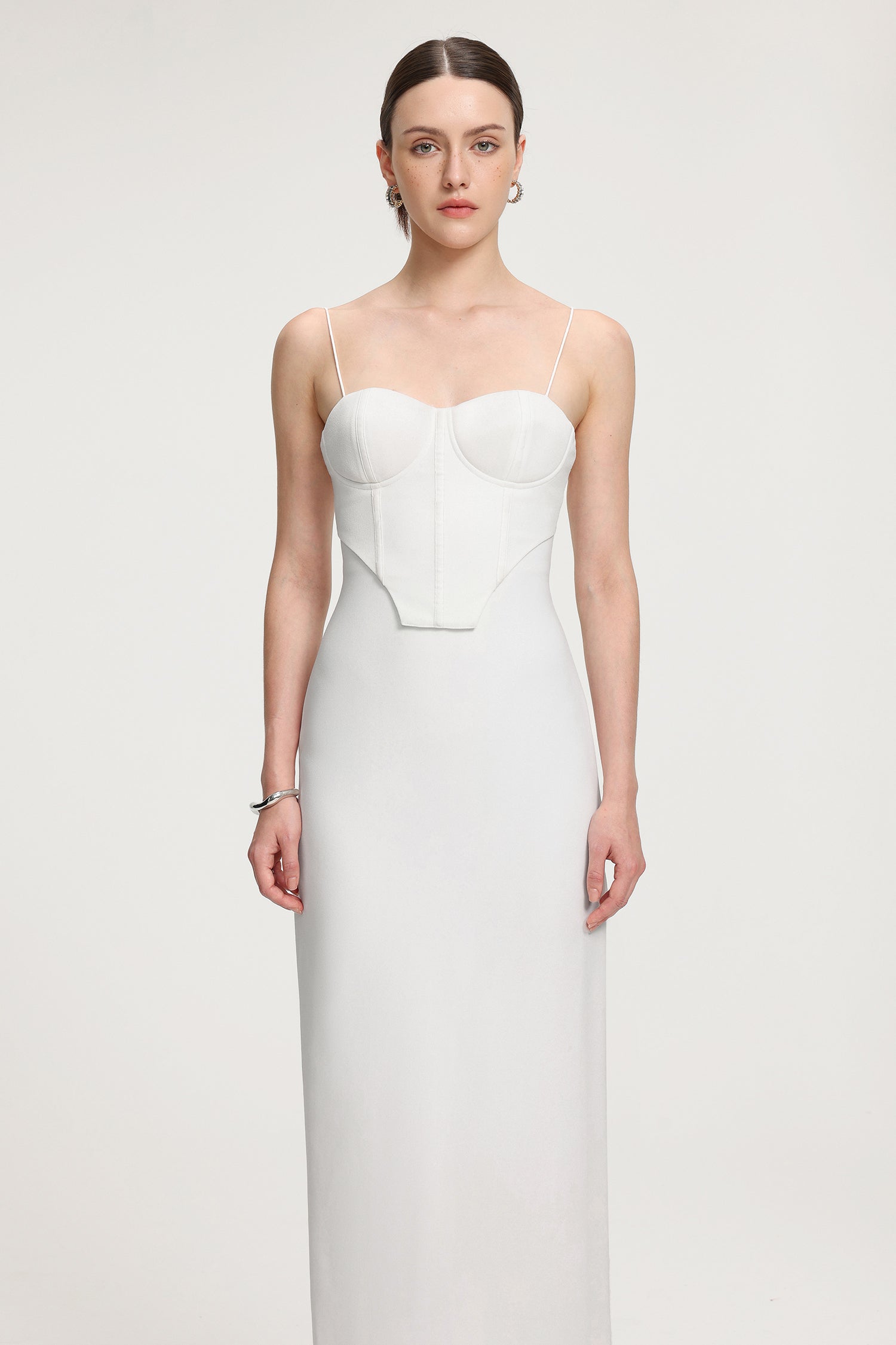 Corset-Style Crepe Maxi Dress