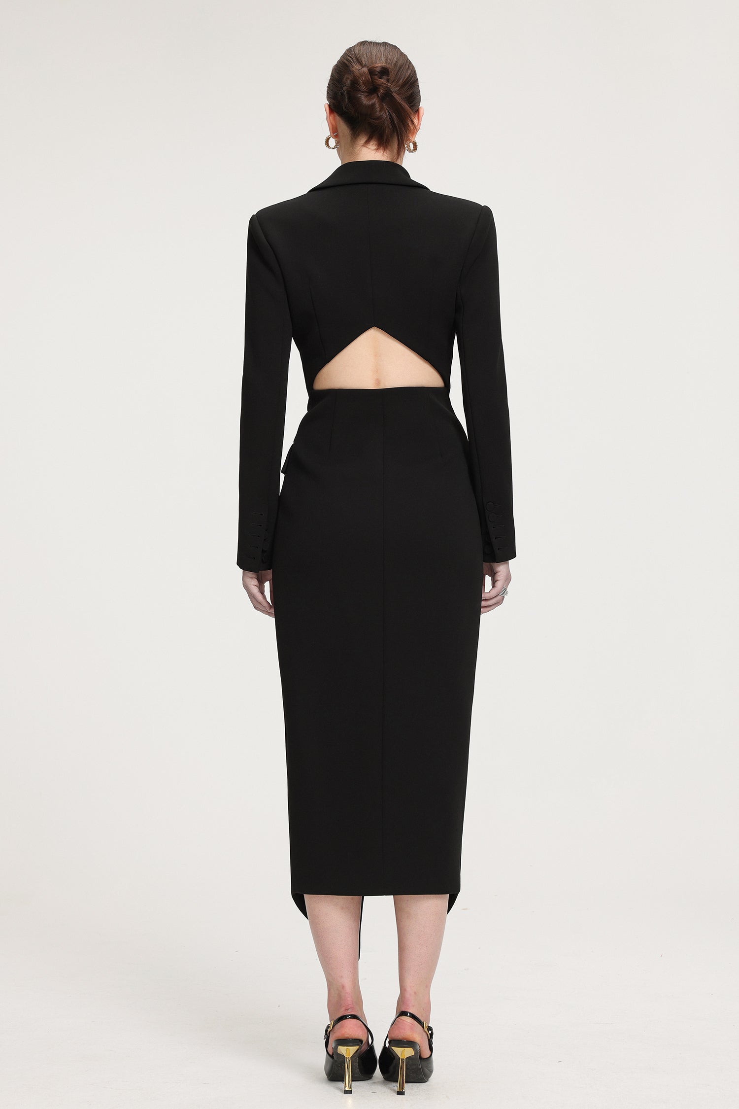 Double-Breasted Asymmetric Hem Crepe Maxi Coat