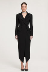 Double-Breasted Asymmetric Hem Crepe Maxi Coat