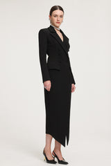 Double-Breasted Asymmetric Hem Crepe Maxi Coat