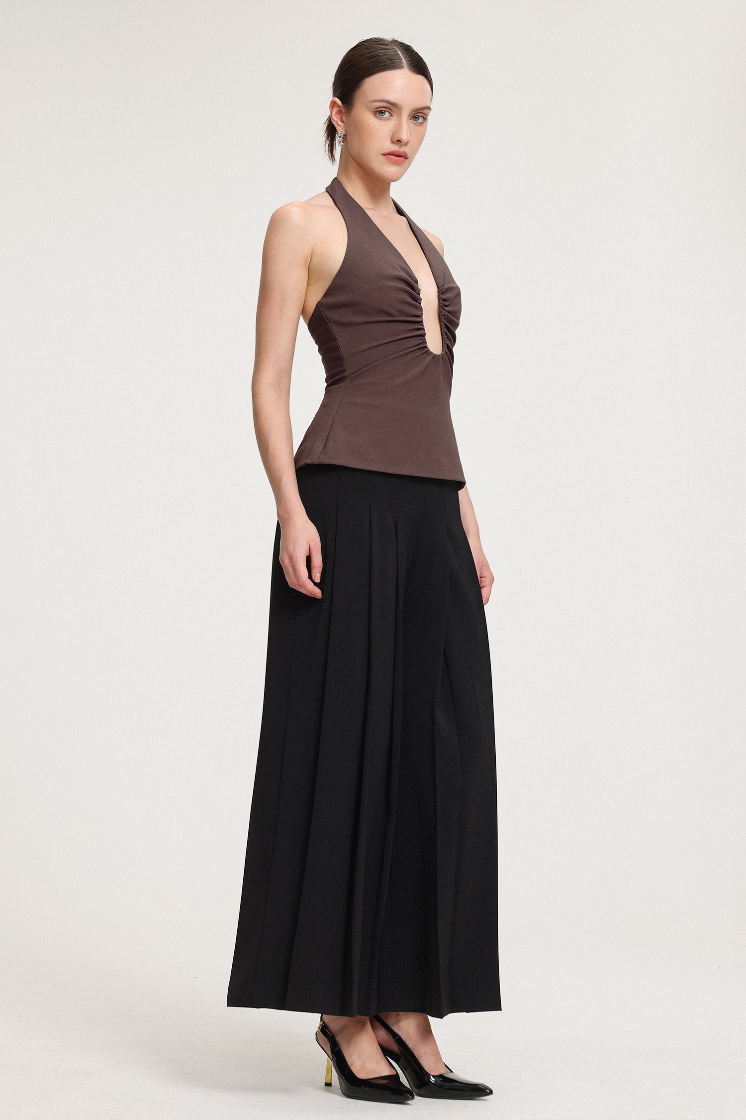 Pleated V-Neck Top