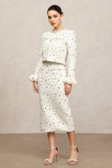 Lucretia Round Neck Long Sleeves Sequin Pearl Top And Skirt Two-Piece Set