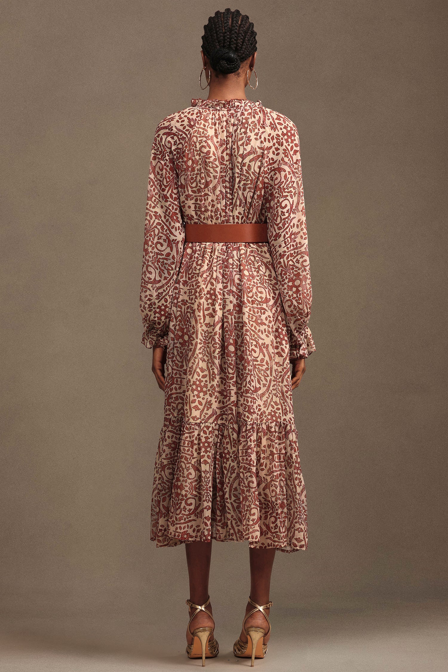 Dolo Resort Bohemian Flowy Long Sleeve Printed Chiffon Maxi Dress