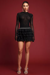 Kerta Classic Contour Crystal Ruffle Mesh Mini Dress