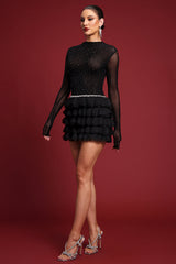 Kerta Classic Contour Crystal Ruffle Mesh Mini Dress