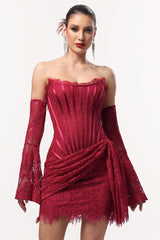 Gladys Sexy Contour Lace Sleeve Corset Mini Dress