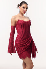 Gladys Sexy Contour Lace Sleeve Corset Mini Dress