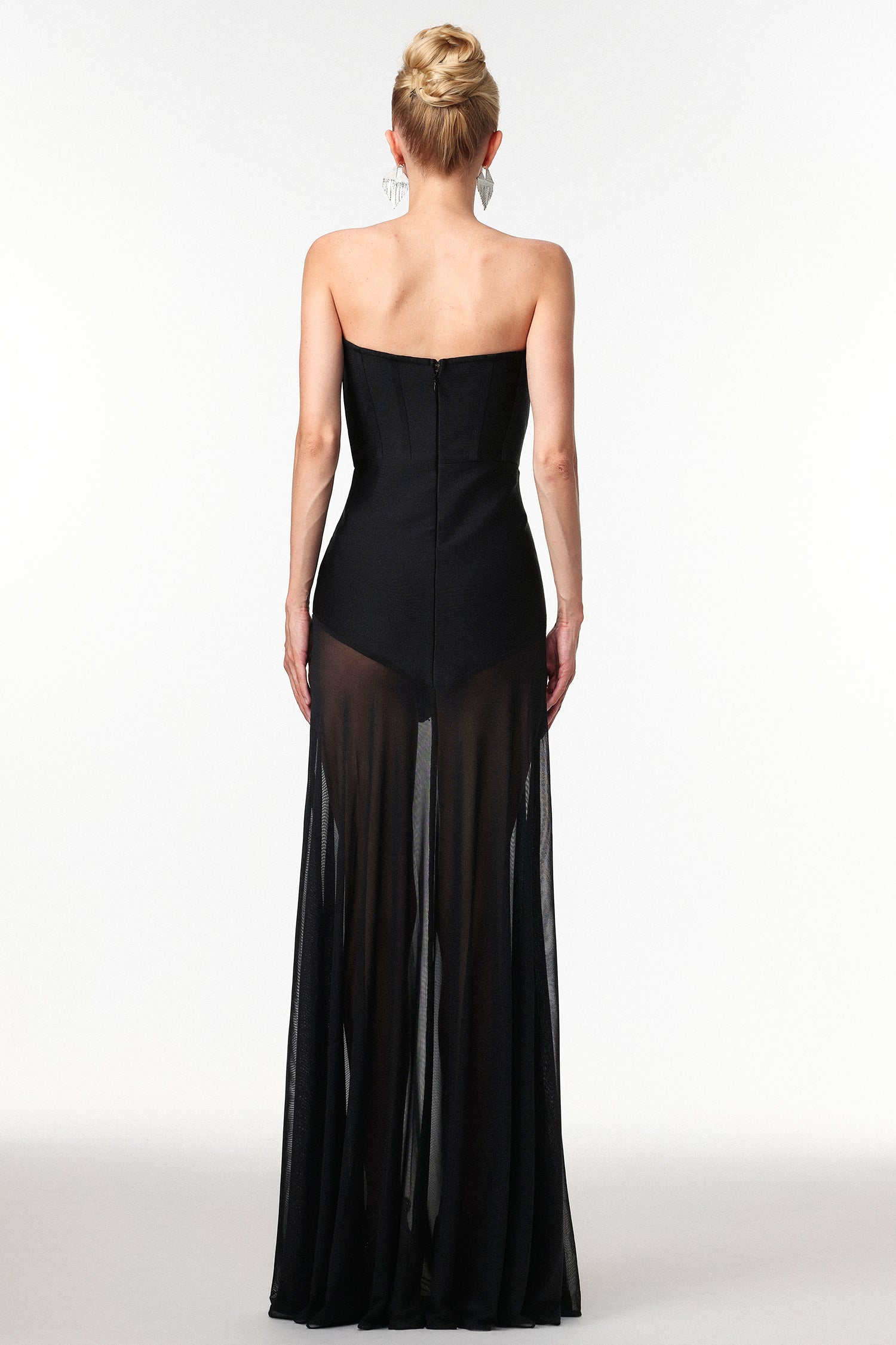 Samira Sexy Contour Rhinestone Bandage Mesh Maxi Dress