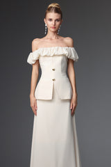 Mamie Elegant Tailored Off Shoulder Ruched Two Piece Set