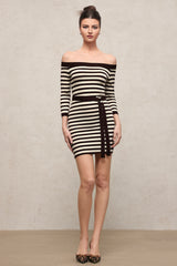 Traci Chic Contour Off Shoulder Long Sleeve Stripe Knit Mini Dress