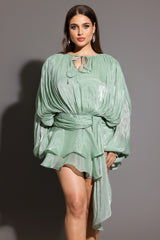 Dekia Long Sleeves Hollow Out Flounce Mini Dress