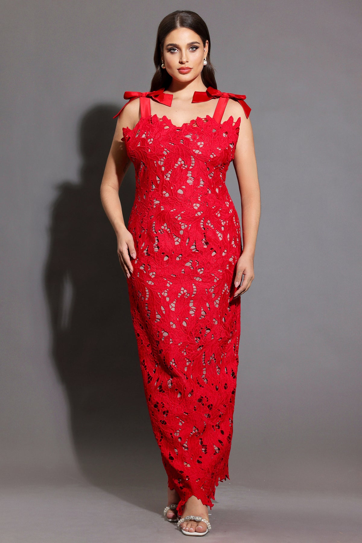 Teela Bows Lace Sleeveless Maxi Dress