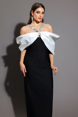 Lucifa Halter Sleeveless Bow Diamond Ribbon Bandage Maxi Dress