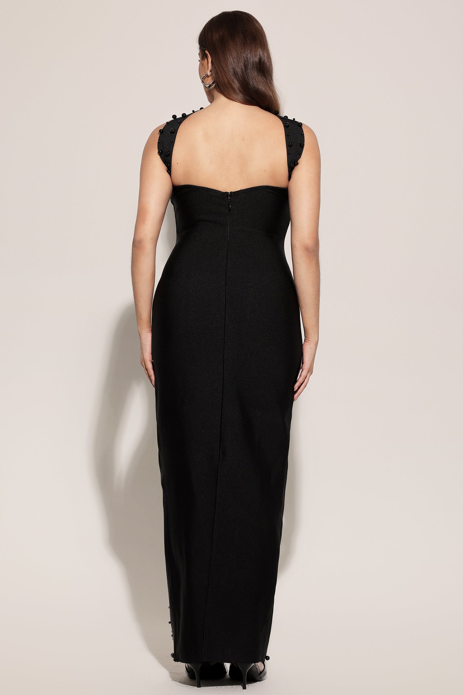 Nesya Sleeveless Pearl Bandage Maxi Dress