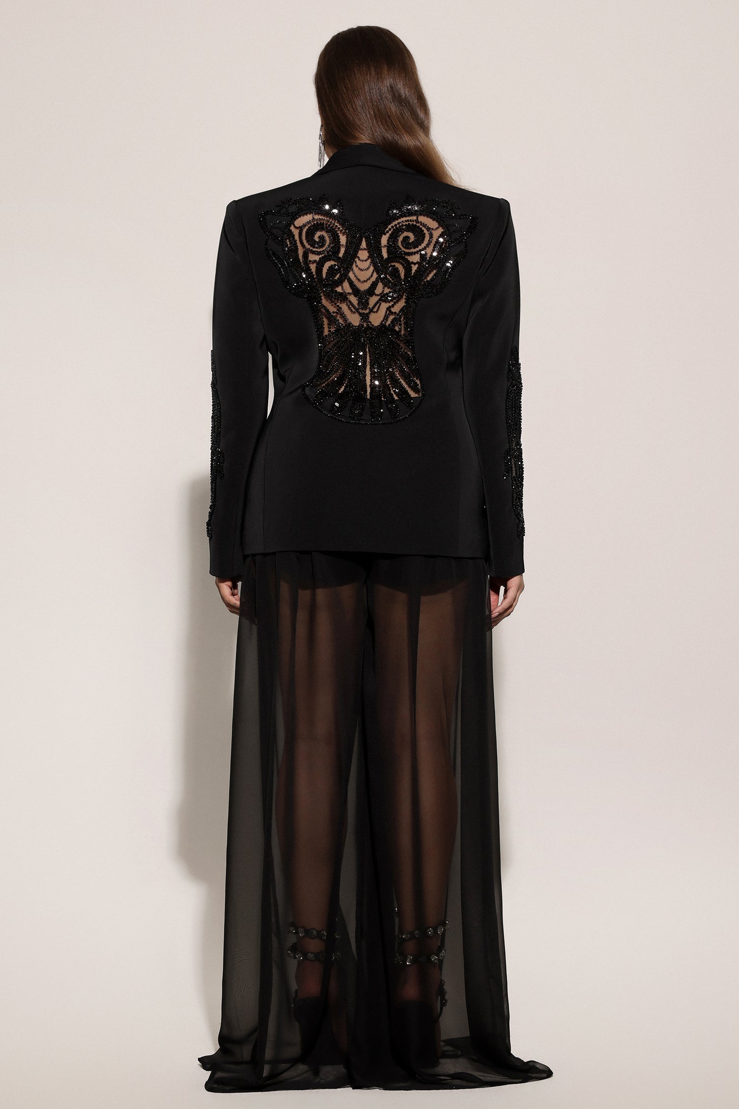 Demri Long Sleeves V-Neck Hollow Out Sequins Maxi Two Piece Set