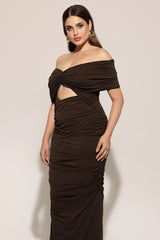 Kanre Off The Shoulder Hollow Out Fold Maxi Dress