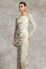 Tanisha Elegant Contour Long Sleeve Velvet Maxi Dress