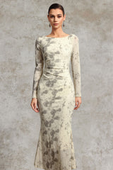Tanisha Elegant Contour Long Sleeve Velvet Maxi Dress