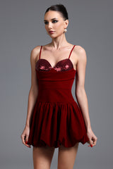 Raola Romantic Cinched Waist Sleeveless Sequin Velvet Mini Dress