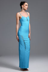 Madge Elegant Contour Bandage Blue Maxi Dress