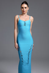 Madge Elegant Contour Bandage Blue Maxi Dress