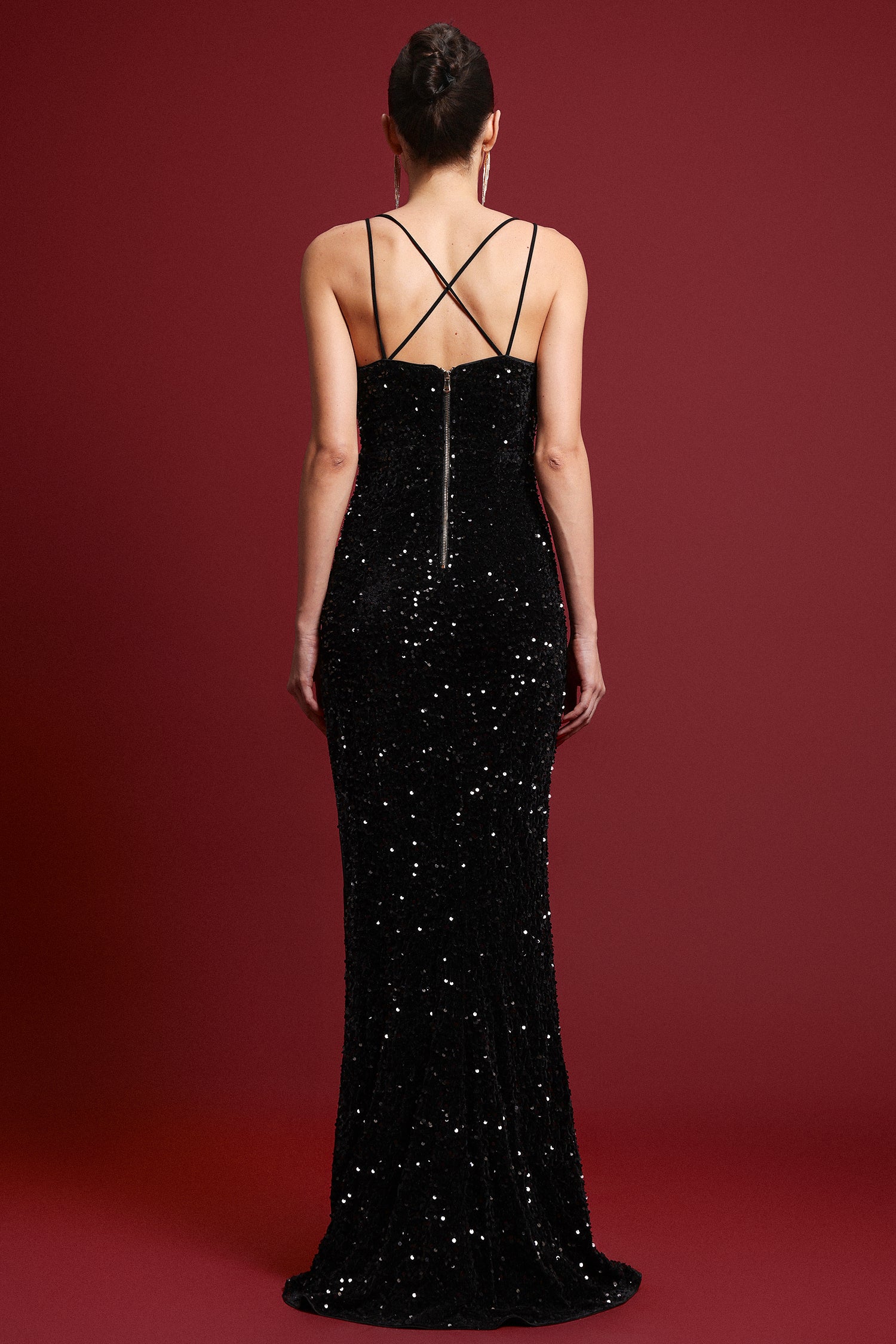 Ibbie Glamorous Contour Sleeveless High Slit Sequin Maxi Dress