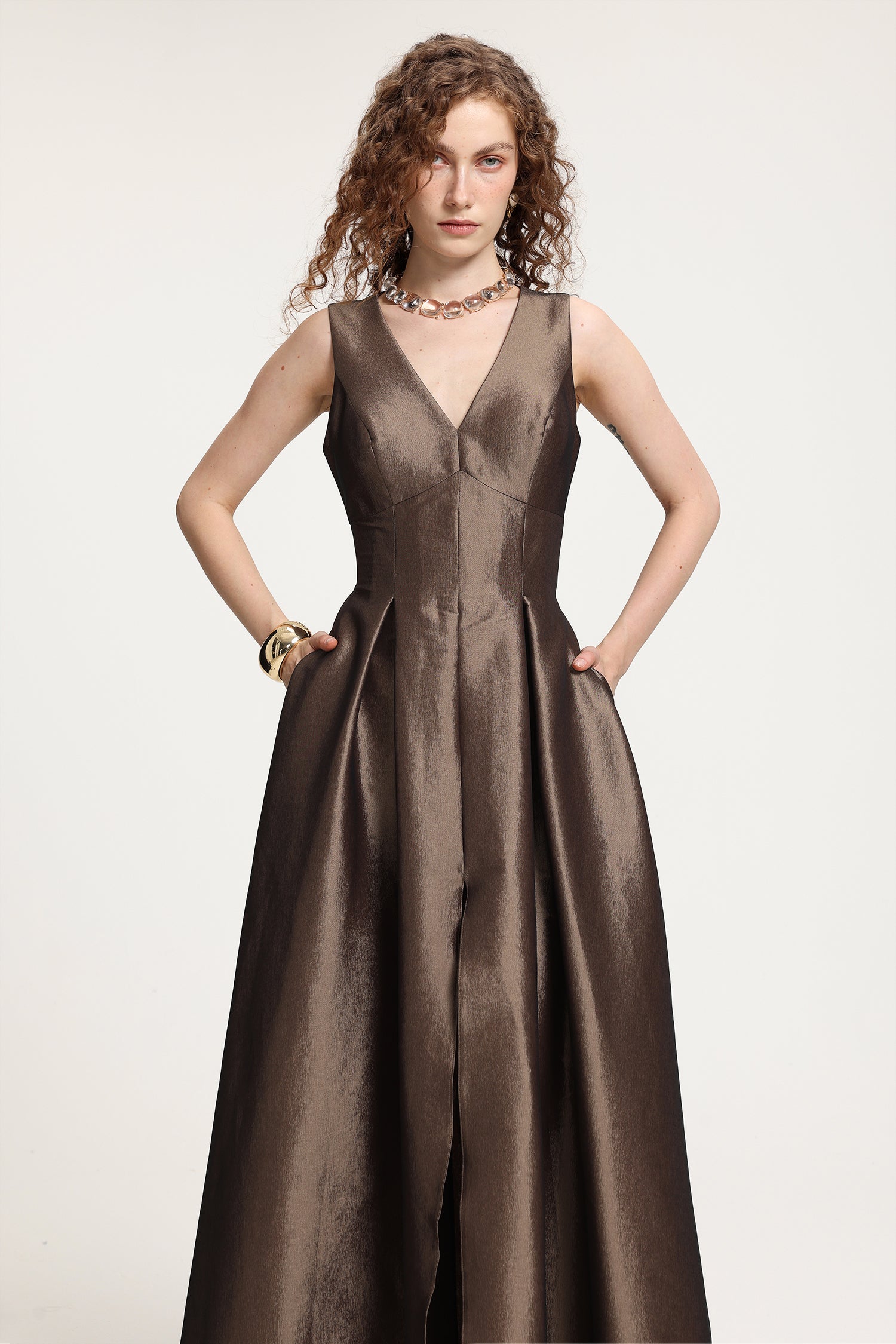 V-Neck Ball Gown Maxi Dress
