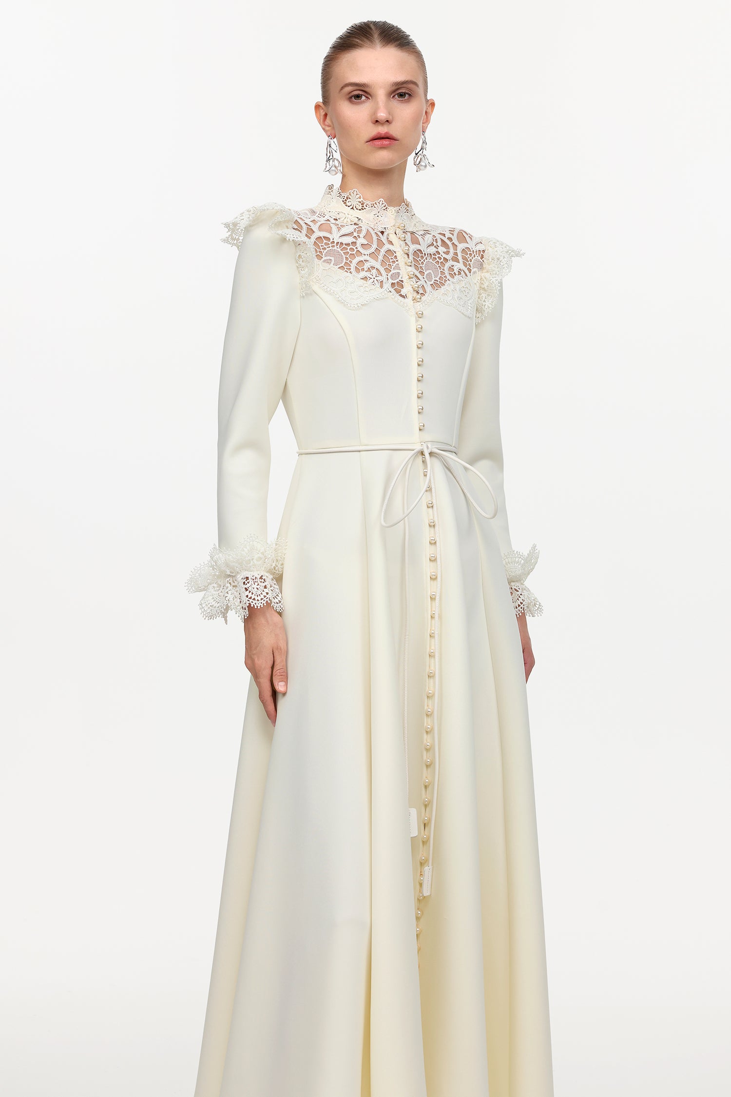 Eudora Romantic Flowy Long Sleeve Lace Woven Maxi Dress