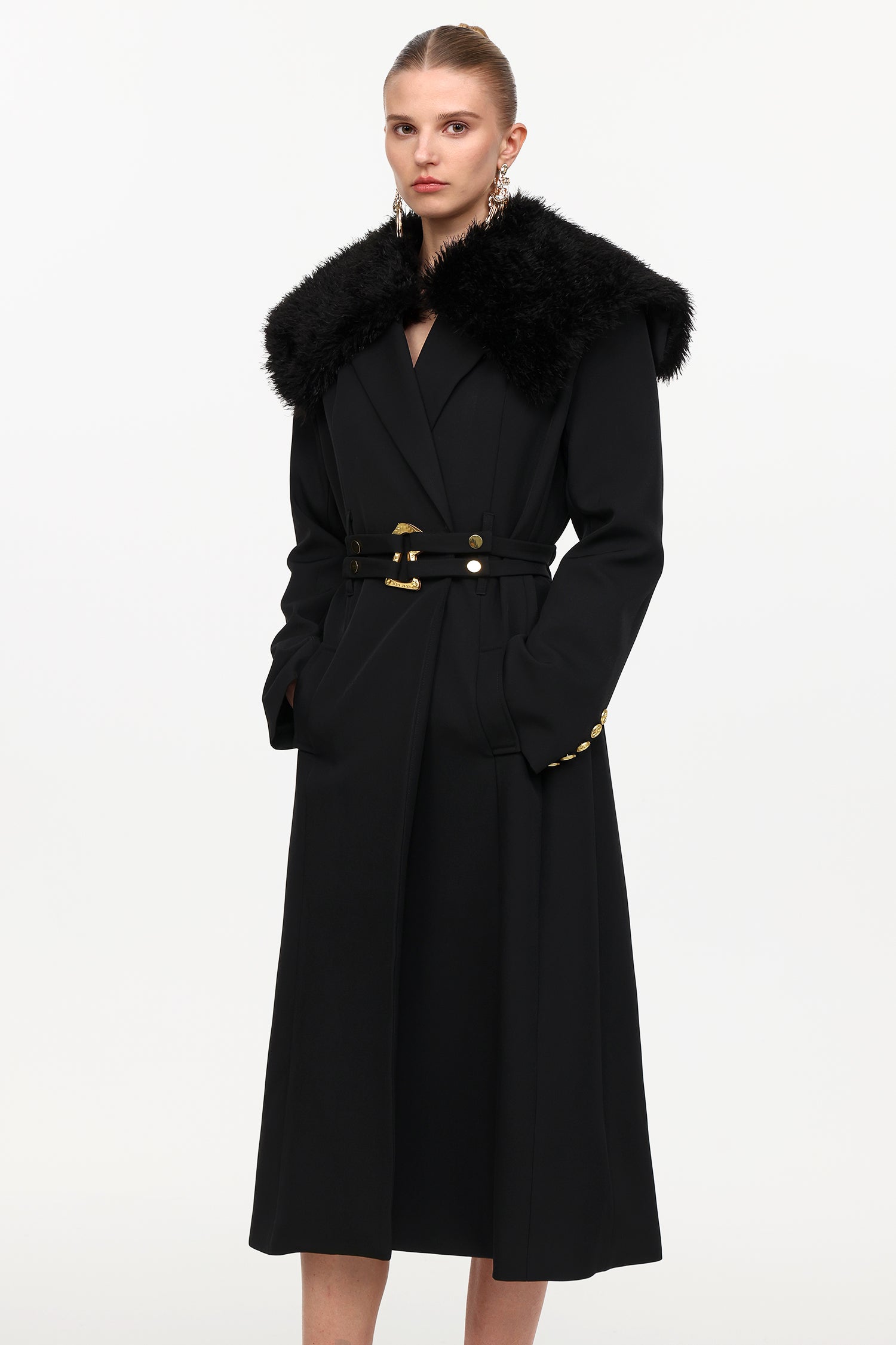 Gilda Classic Tailored Long Sleeve Faux Fur Woven Coat
