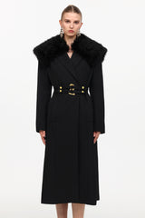 Gilda Classic Tailored Long Sleeve Faux Fur Woven Coat