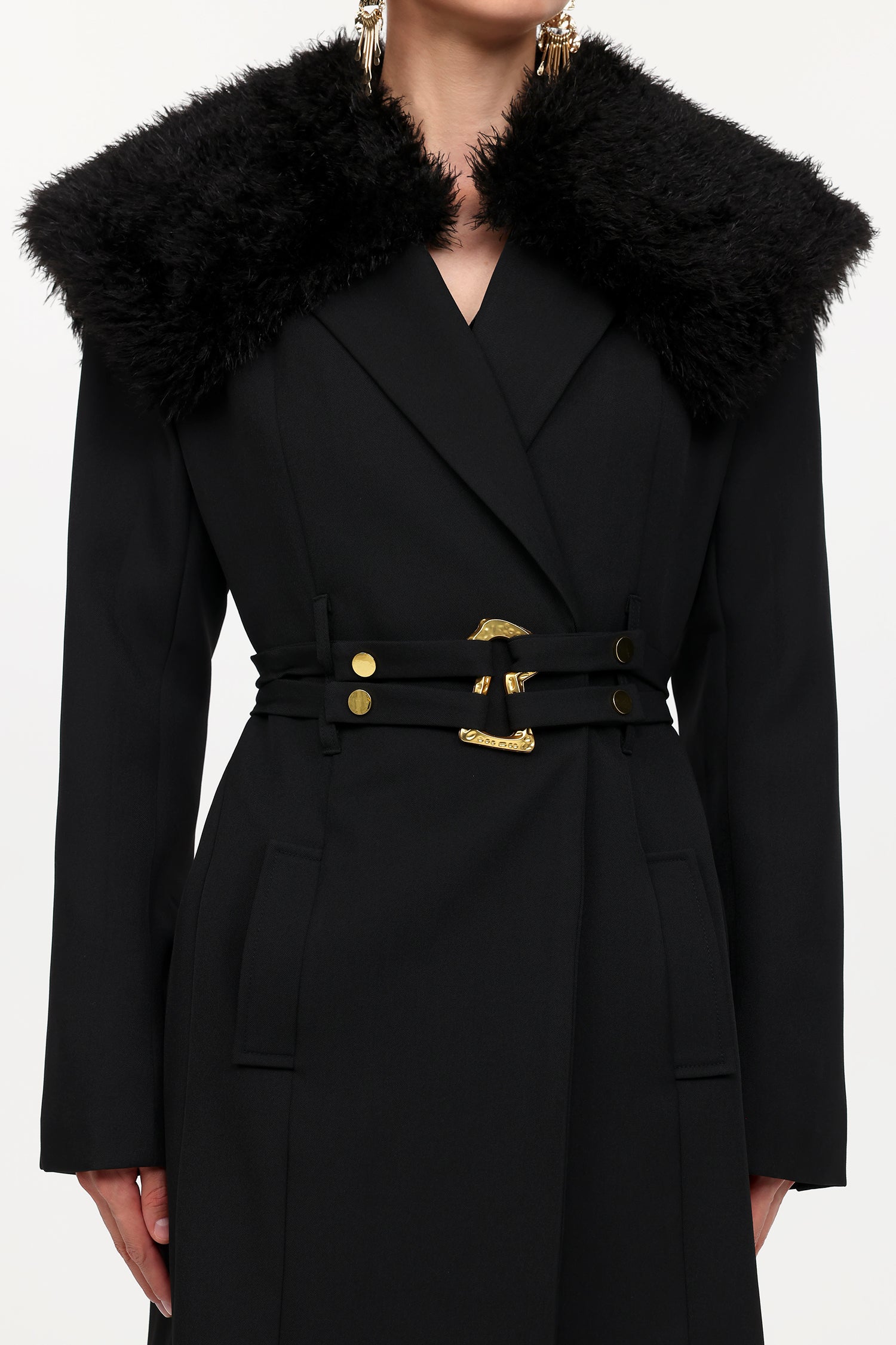 Gilda Classic Tailored Long Sleeve Faux Fur Woven Coat