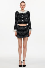 Verza Classic Tailored Long Sleeve Feather Tweed Top And Skirt Two-Piece Set