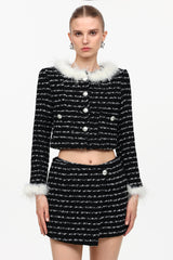 Verza Classic Tailored Long Sleeve Feather Tweed Top And Skirt Two-Piece Set