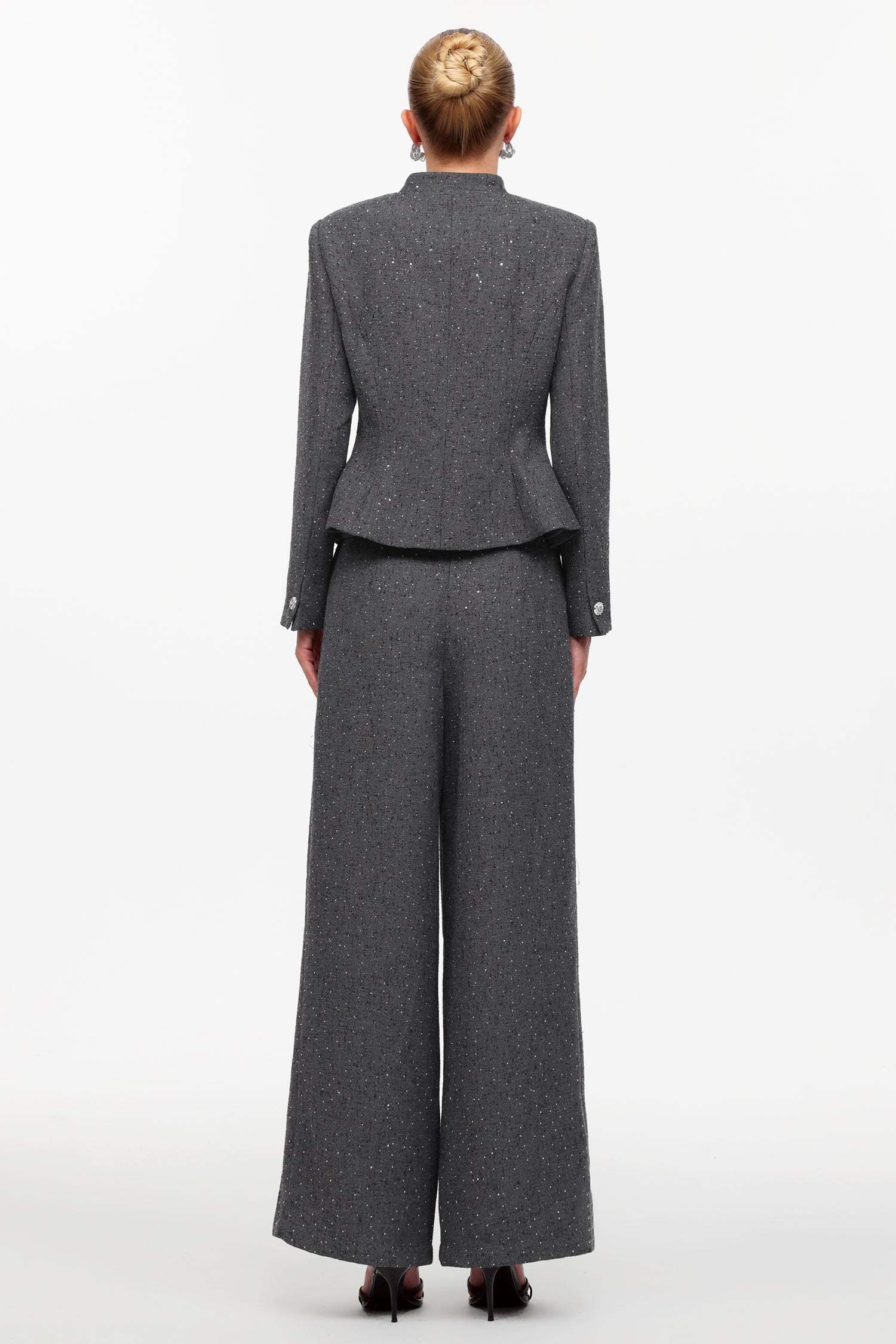 Jye Classic Tailored Long Sleeve Rhinestone Woven Blazer And Pants Two-Piece Set