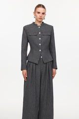 Jye Classic Tailored Long Sleeve Rhinestone Woven Blazer And Pants Two-Piece Set