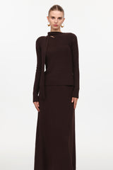 Lelia Elegant Contour Long Sleeve Knot Knit Top And Skirt Two-Piece Set