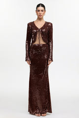 Linnaea Chic Contour Long Sleeve Sequin Top and Skirt Two Piece Set