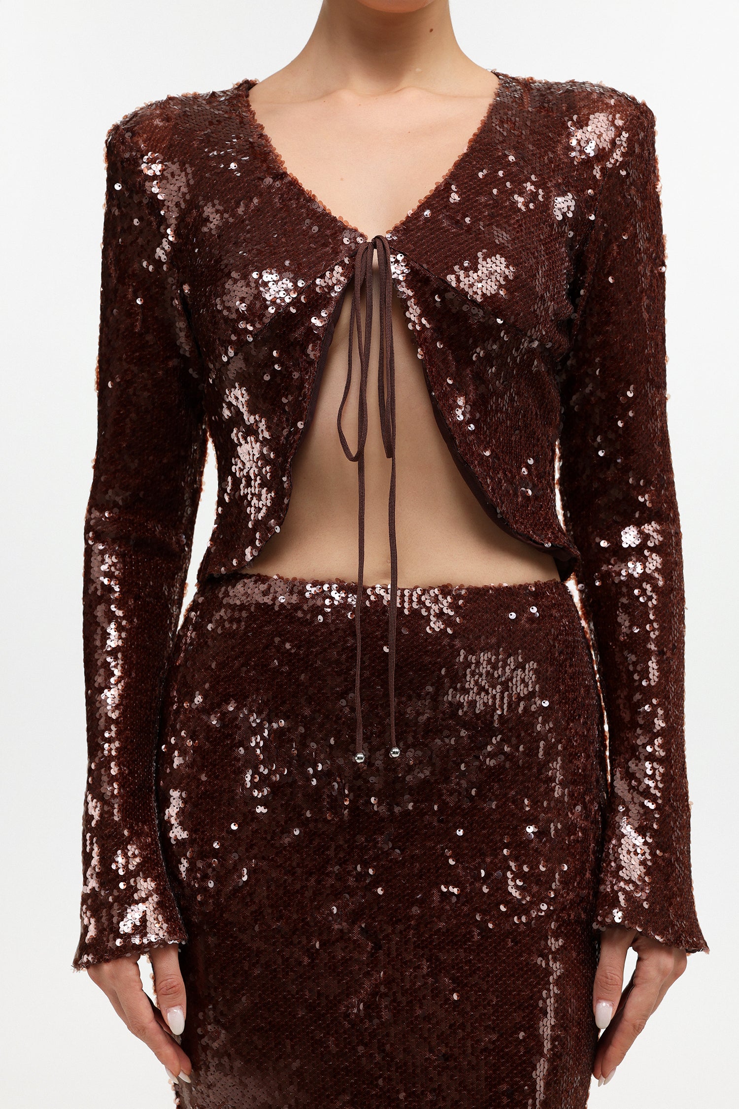 Linnaea Chic Contour Long Sleeve Sequin Top and Skirt Two Piece Set