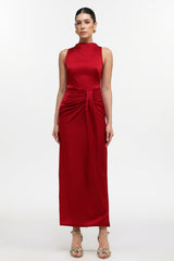 Tyler Elegant Tailored Sleeveless Pleated Satin Maxi Dress