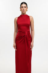 Tyler Elegant Tailored Sleeveless Pleated Satin Maxi Dress