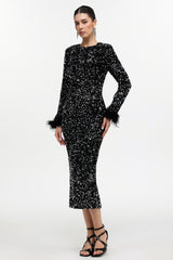 Lilian Glamorous Contour Long Sleeve Sequin Black Maxi Dress