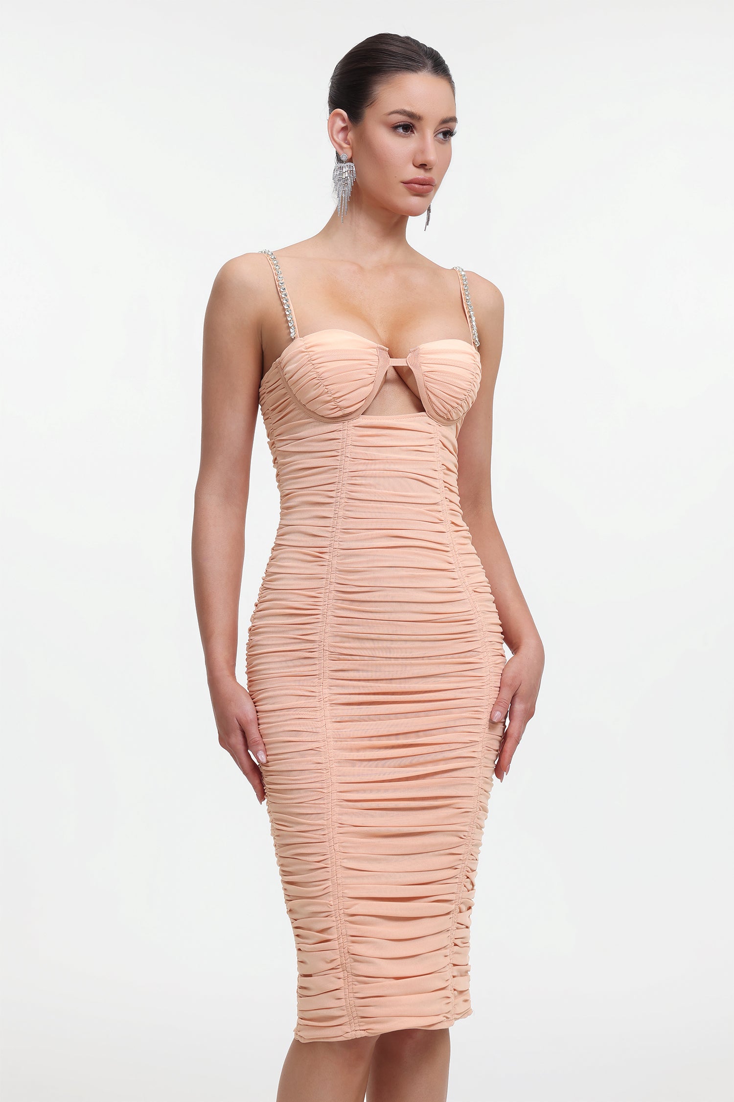 Lucia Romantic Contour Sleeveless Ruched Midi Dress