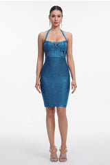 Halter Metallic Bandage Dress - Dark Blue