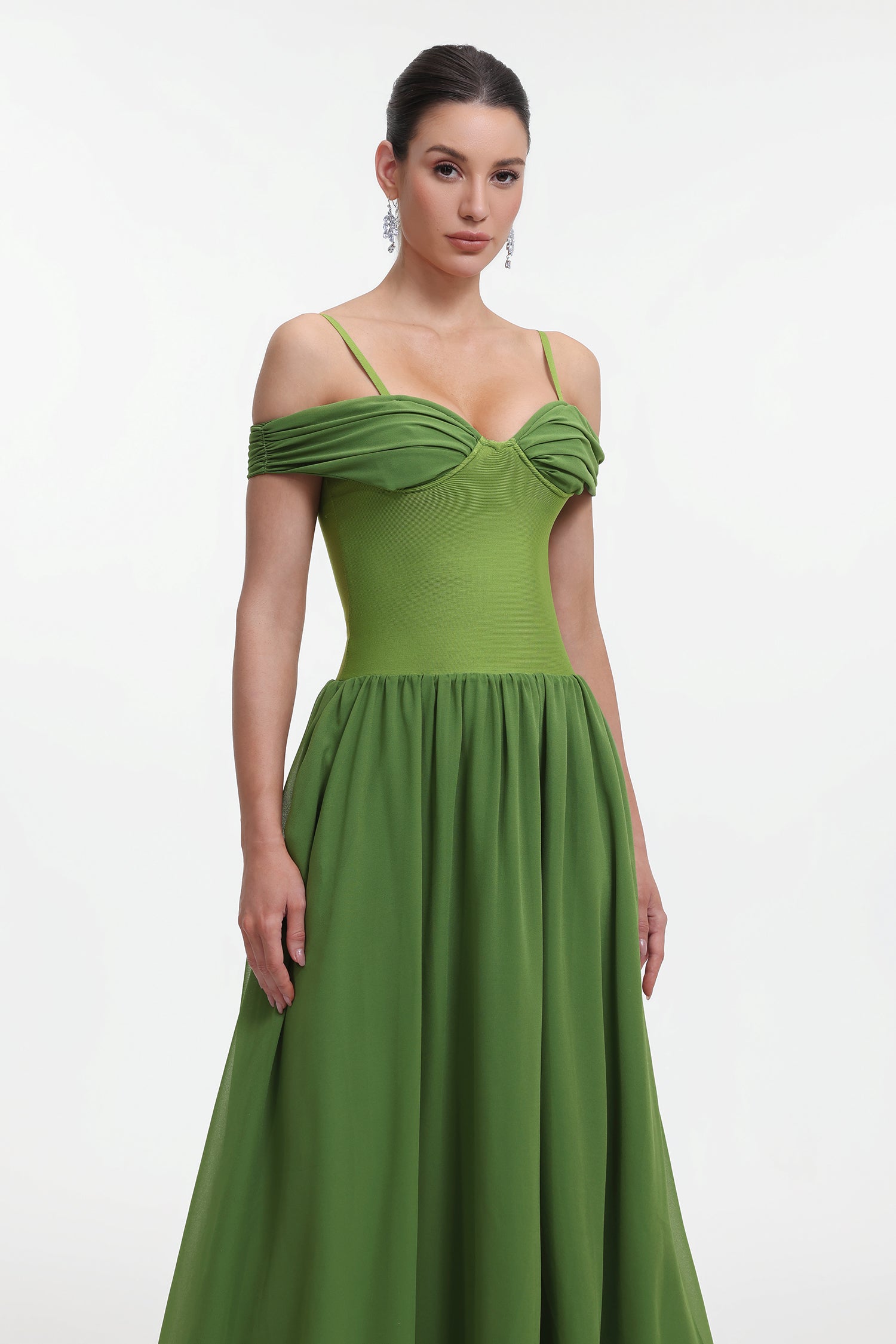 Selma Classic Contour Off Shoulder Ruched Bandage Maxi Dress