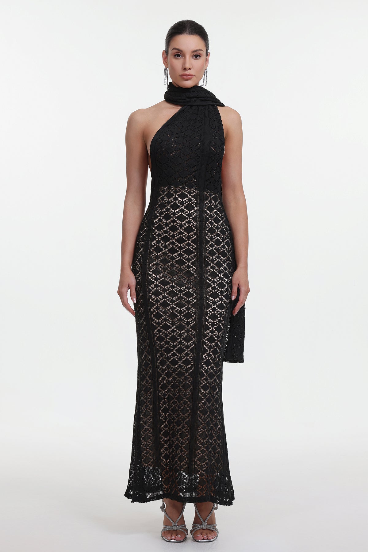 Marley Elegant Contour Wrap Black Maxi Dress