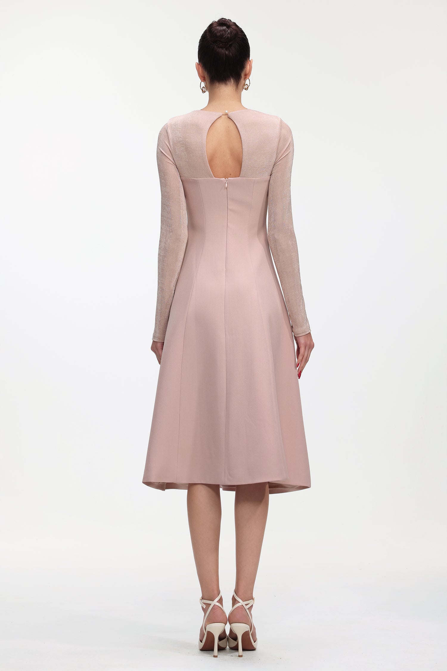 Liama Elegant Tailored Long Sleeve Crystal Woven Maxi Dress