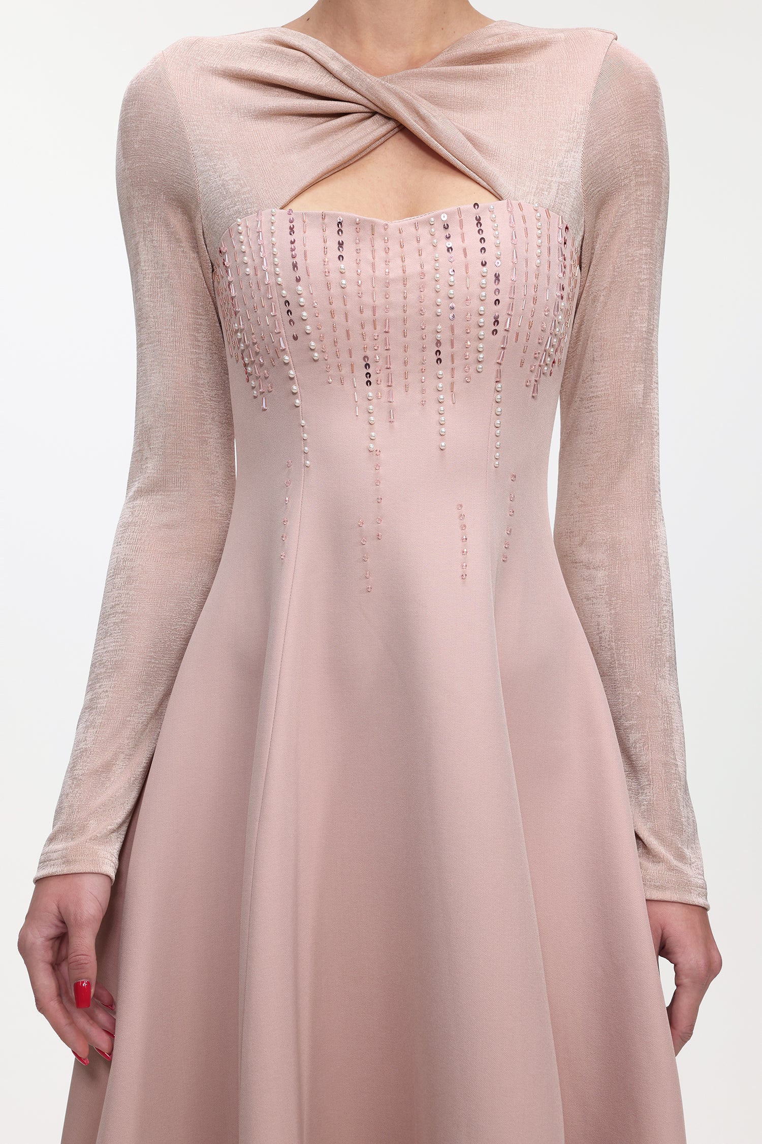 Liama Elegant Tailored Long Sleeve Crystal Woven Maxi Dress