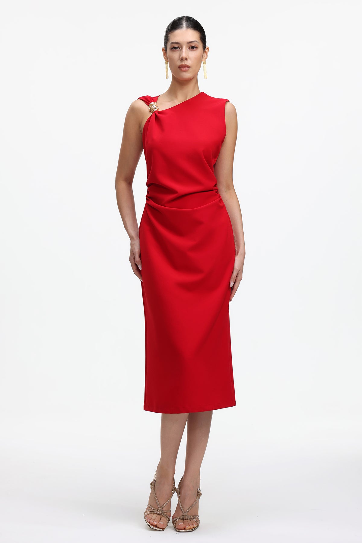 Zaria Classic Tailored Asymmetrical Woven Maxi Dress
