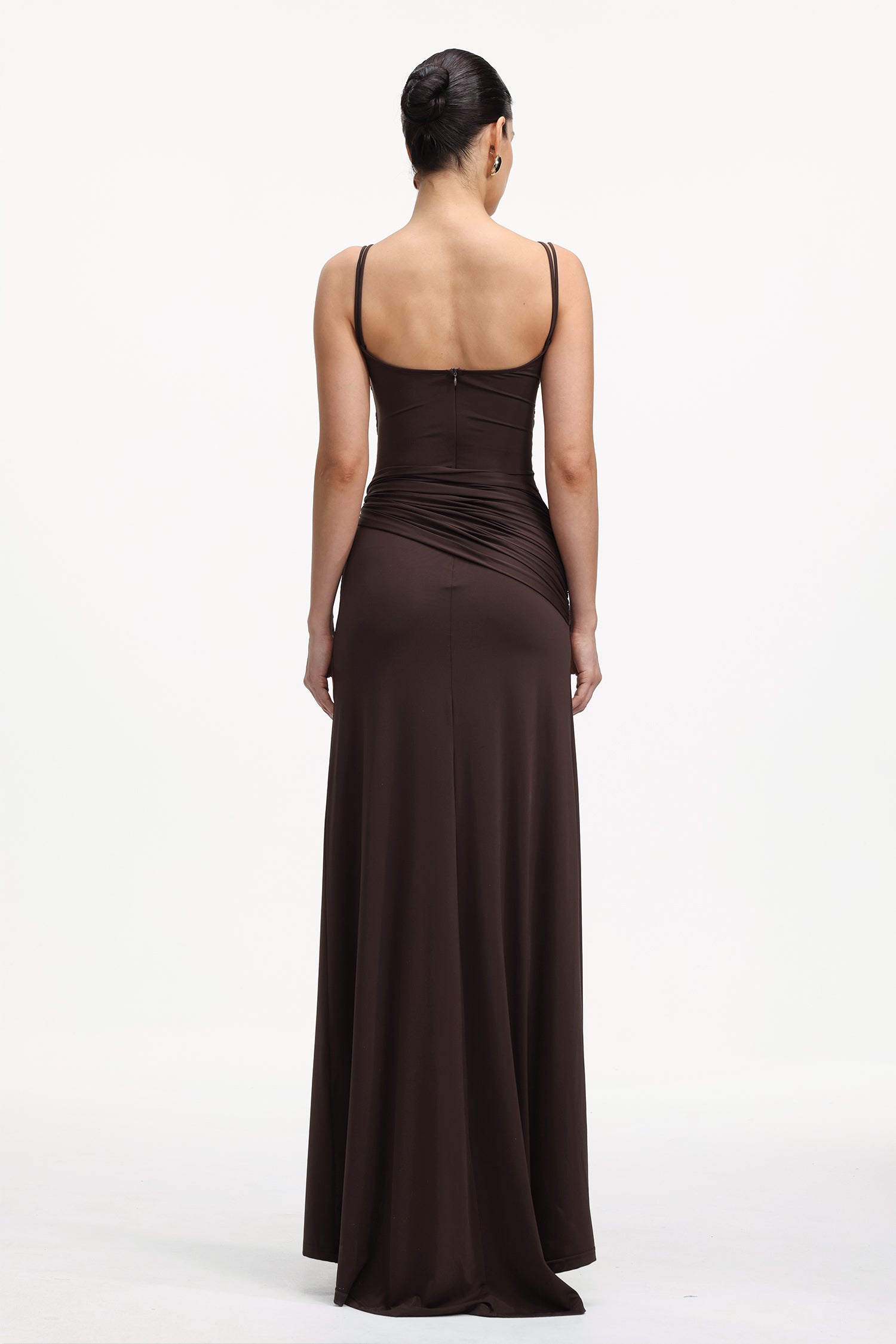 Ruthie Elegant Contour Sleeveless Cut Out Ruched Knit Maxi Dress
